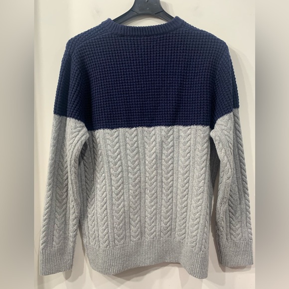 J. Crew Pullover Sweater Merino Wool Blend in Grey and Navy Blue size Large - Picture 5 of 12
